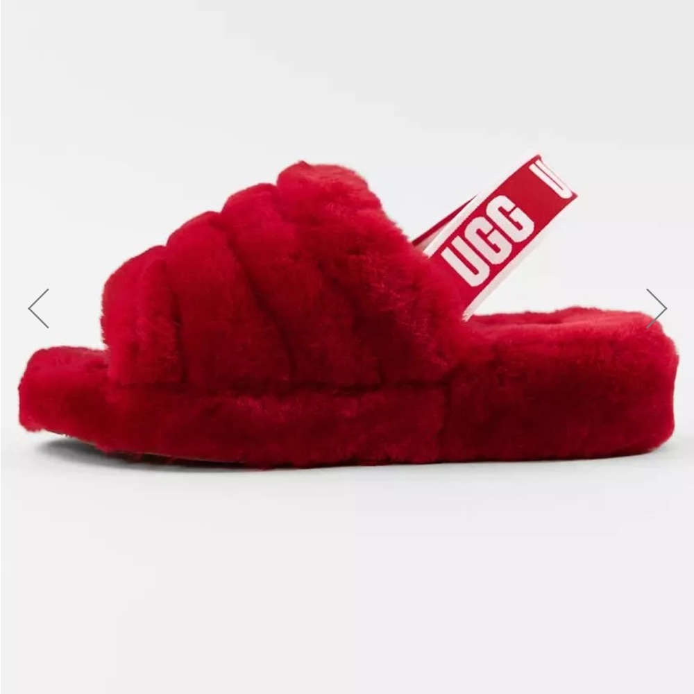 UGG Australia Fluff Yeah Slide Red White New Womans With Box - Picture 3 of 5